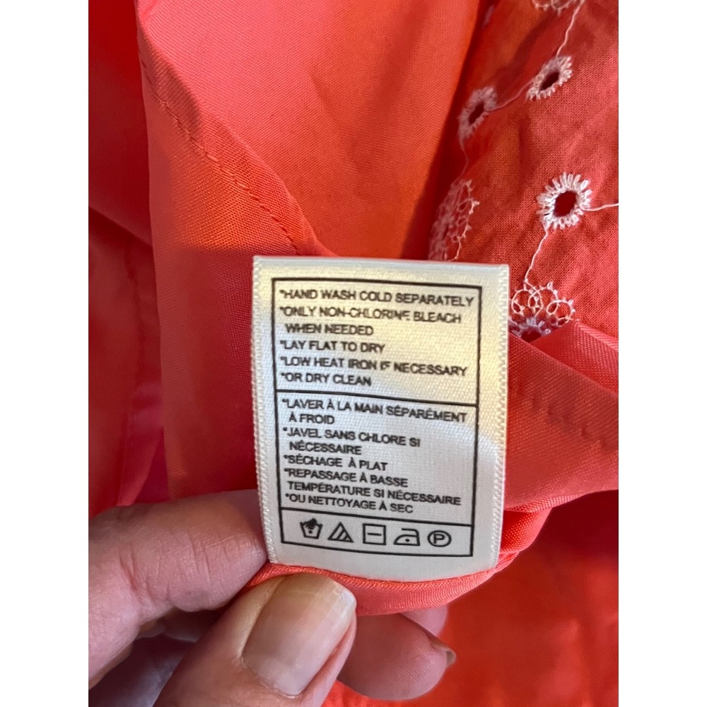 Betsey Johnson Coral Pink Eyelet Floral Mini Dress Ruffle Sleeve Small - Picture 9 of 12